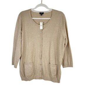 NEW Talbots Cotton Gold Metallic Button Up Cardigan Sweater Lightweight Size 2XP